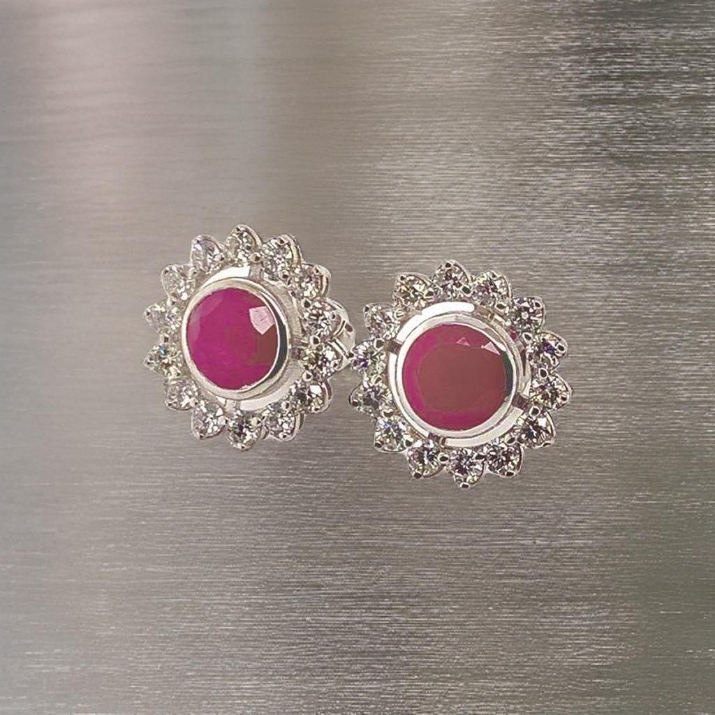 Diamond Ruby Earrings 14k Gold 2.07 TCW Certified For Sale 7