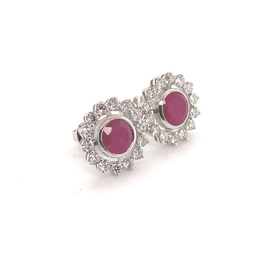 Diamond Ruby Earrings 14k Gold 2.07 TCW Certified For Sale 8