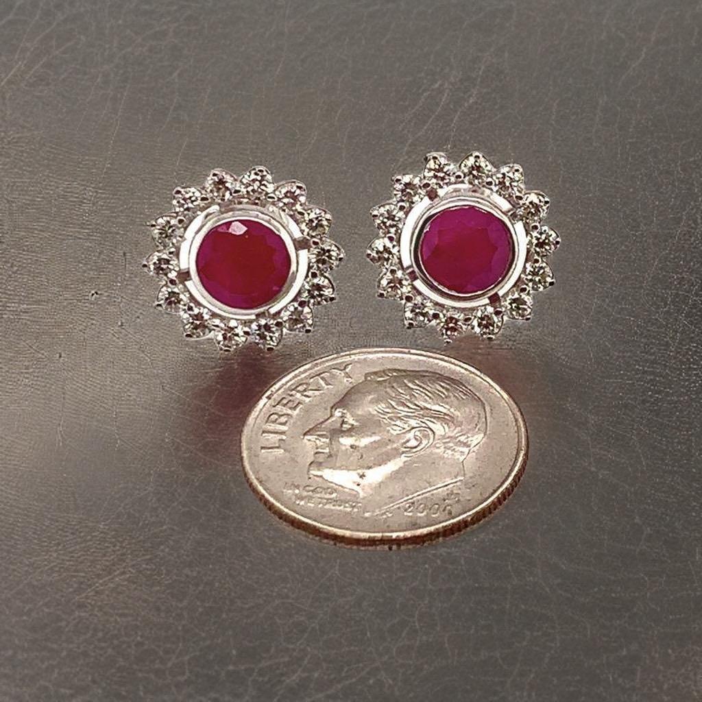 Diamond Ruby Earrings 14k Gold 2.07 TCW Certified For Sale 10