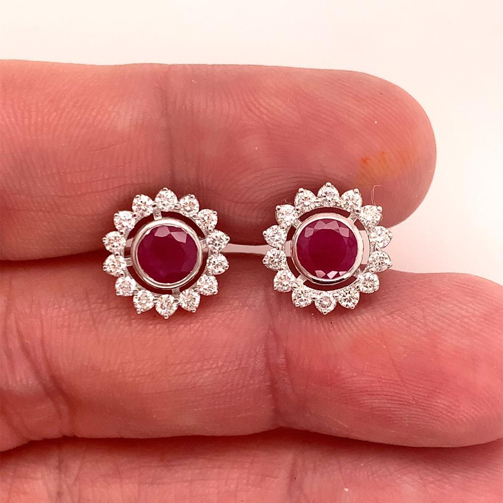 Diamond Ruby Earrings 14k Gold 2.07 TCW Certified In New Condition For Sale In Brooklyn, NY