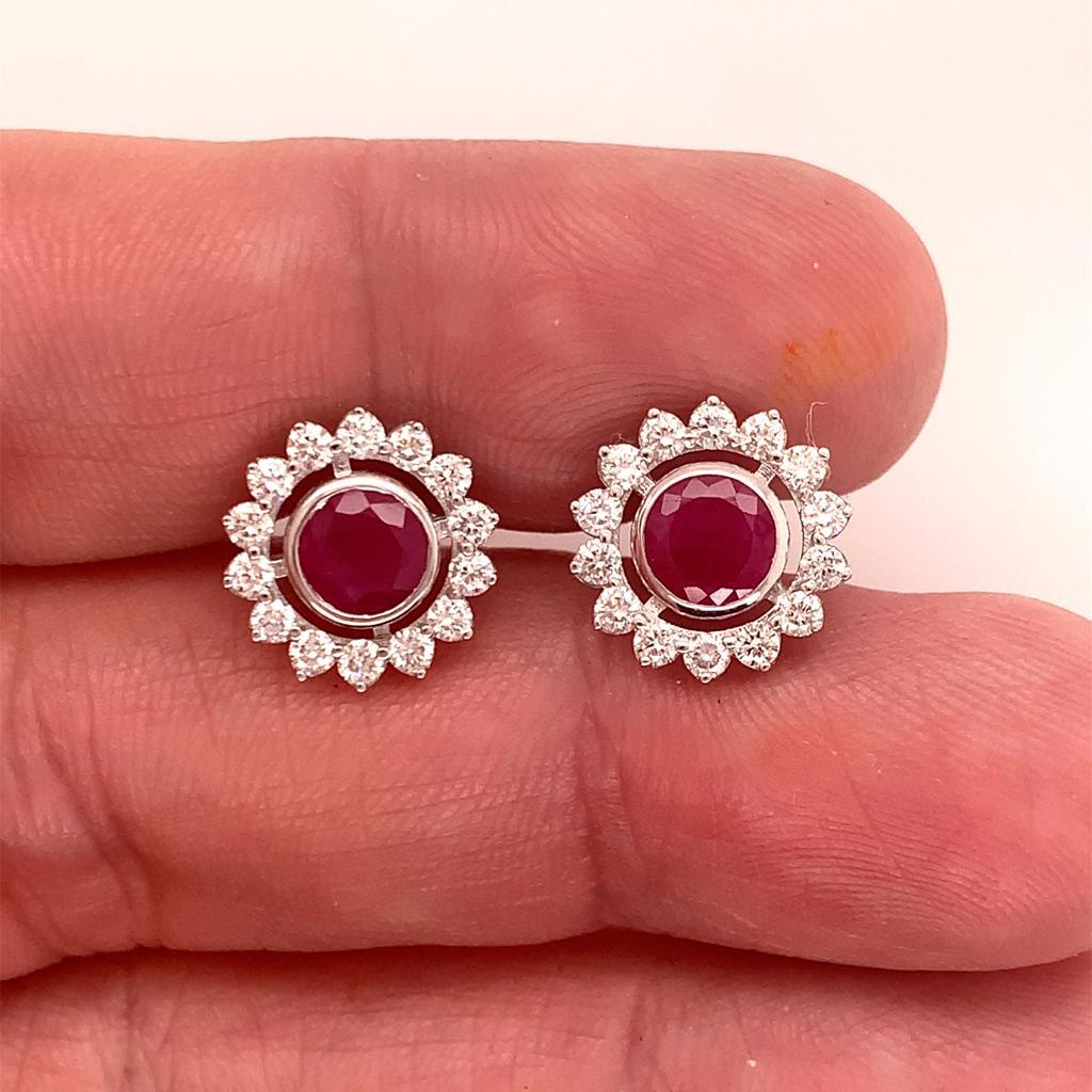 Round Cut Diamond Ruby Earrings 14k Gold 2.07 TCW Certified For Sale