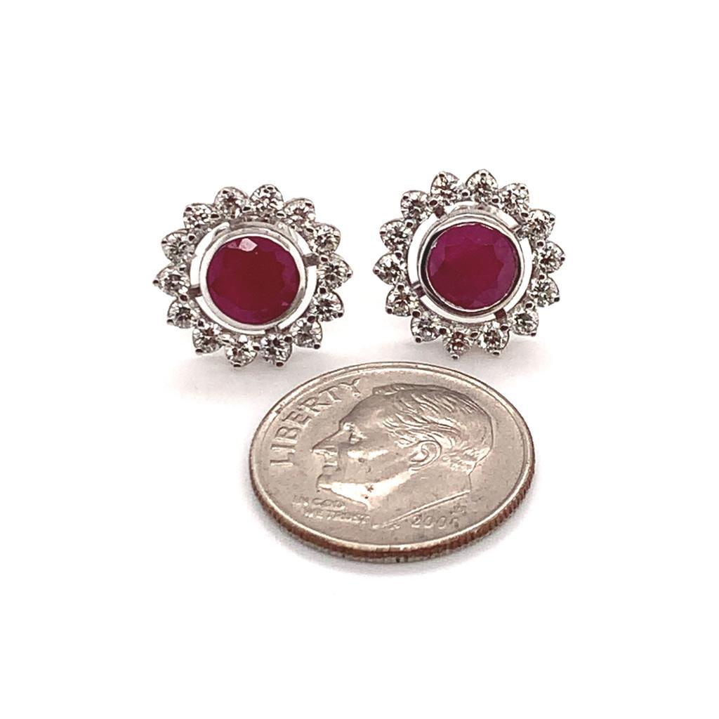 Women's Diamond Ruby Earrings 14k Gold 2.07 TCW Certified For Sale