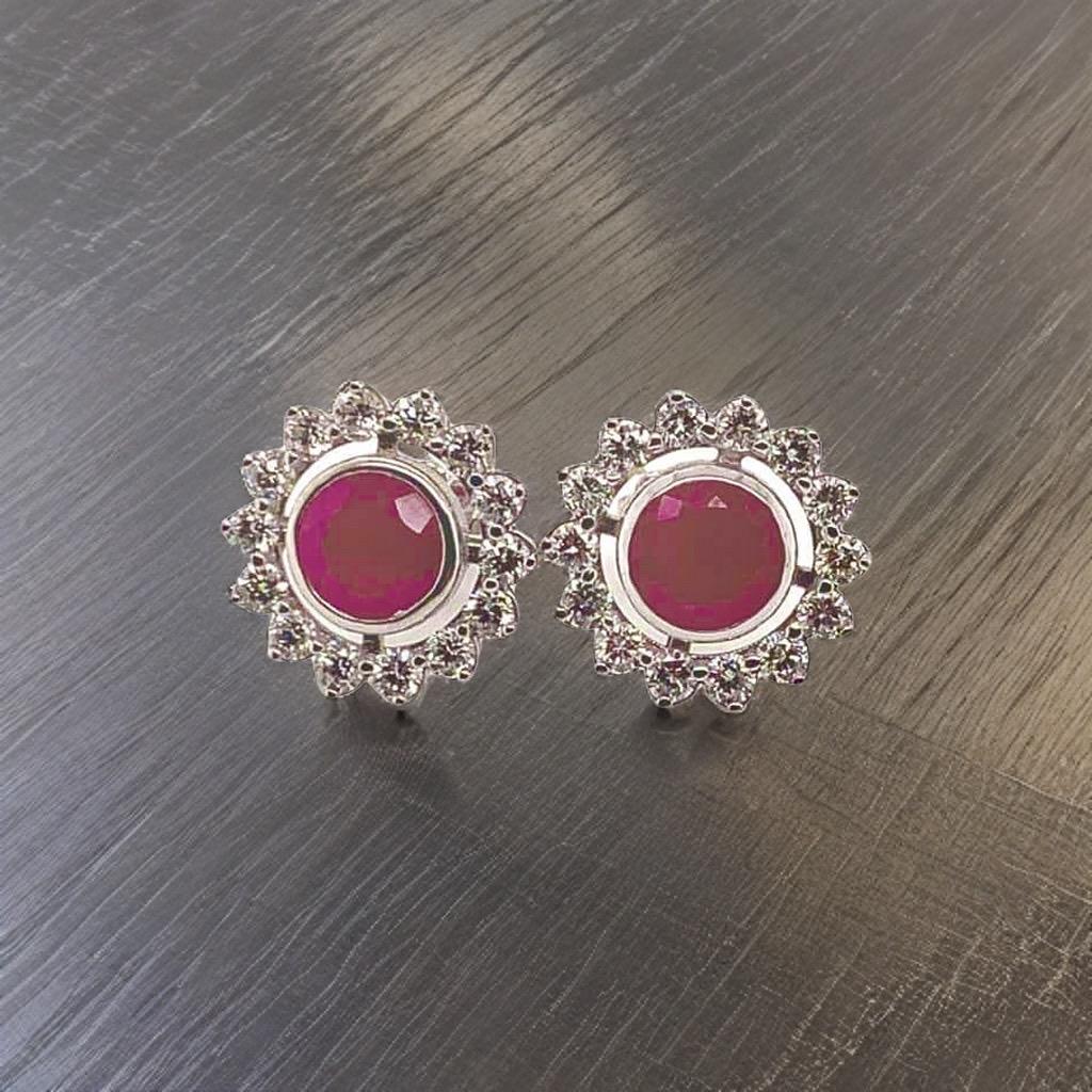 Diamond Ruby Earrings 14k Gold 2.07 TCW Certified In New Condition For Sale In Brooklyn, NY
