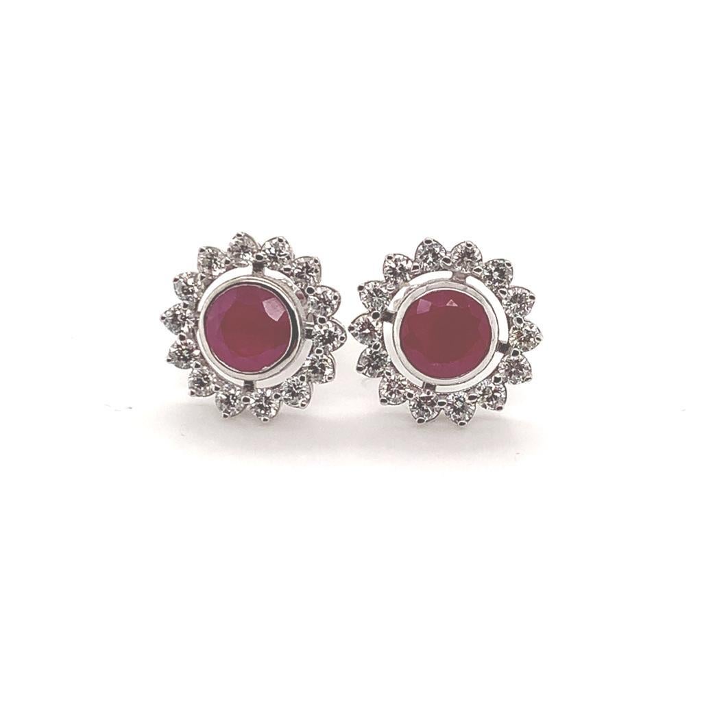 Women's Diamond Ruby Earrings 14k Gold 2.07 TCW Certified For Sale