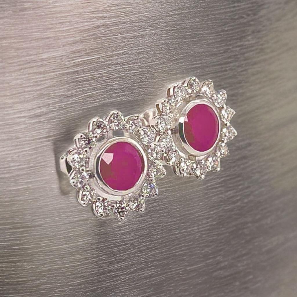 Diamond Ruby Earrings 14k Gold 2.07 TCW Certified For Sale 1