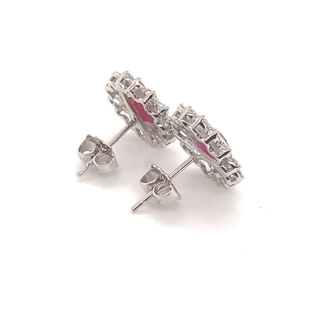 Diamond Ruby Earrings 14k Gold 2.07 TCW Certified For Sale 2