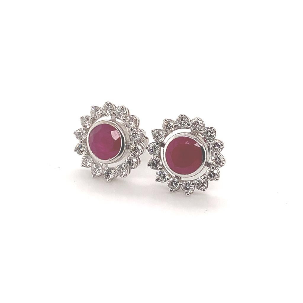 Diamond Ruby Earrings 14k Gold 2.07 TCW Certified For Sale 4