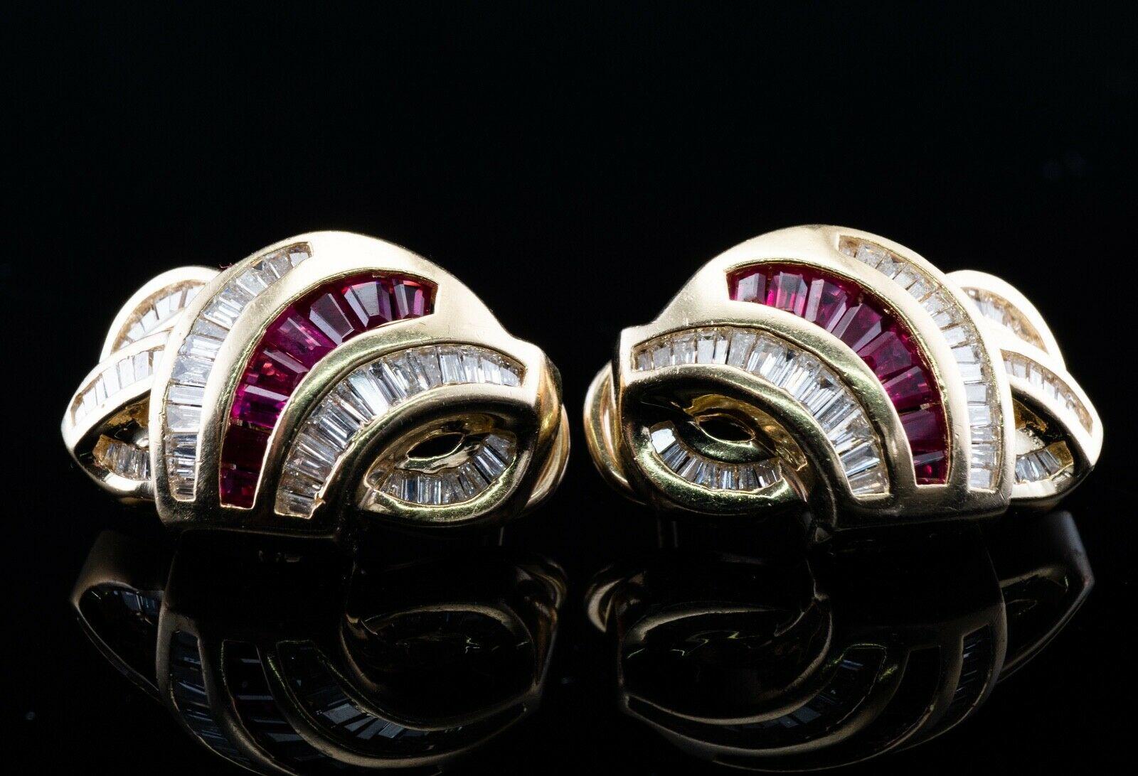 Diamond Ruby Earrings 14K Gold Estate Omega Backs In Good Condition For Sale In East Brunswick, NJ