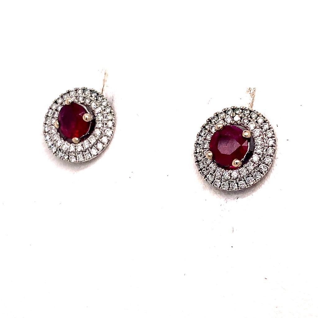 Diamond Ruby Earrings 18 Karat White Gold 1.36 TCW Certified In New Condition For Sale In Brooklyn, NY