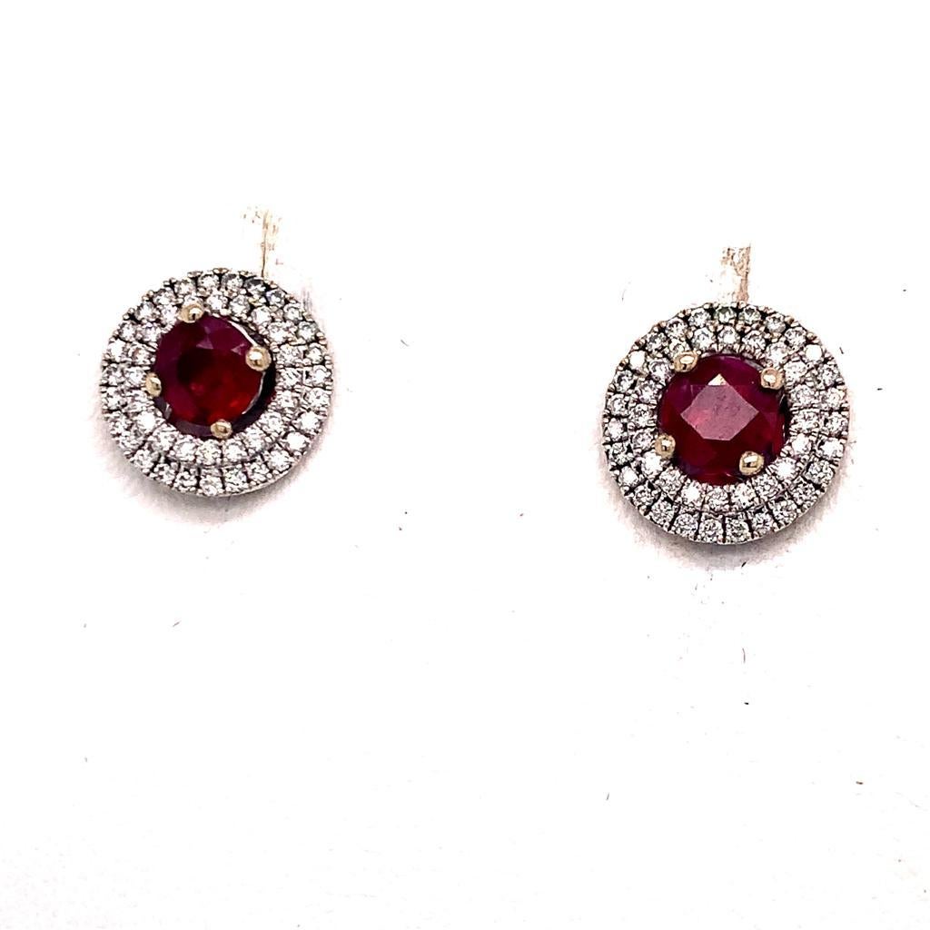 Diamond Ruby Earrings 18 Karat White Gold 1.36 TCW Certified For Sale 2