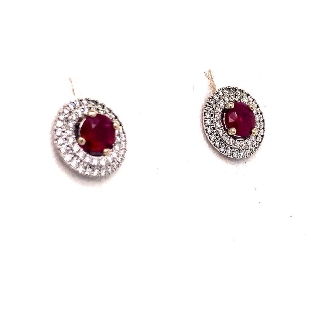 Diamond Ruby Earrings 18 Karat White Gold 1.36 TCW Certified For Sale 3