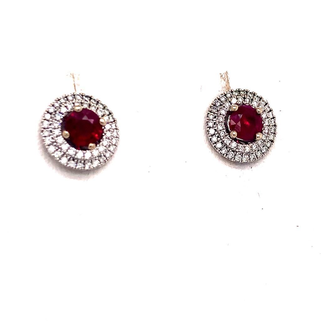 Diamond Ruby Earrings 18 Karat White Gold 1.36 TCW Certified For Sale 4