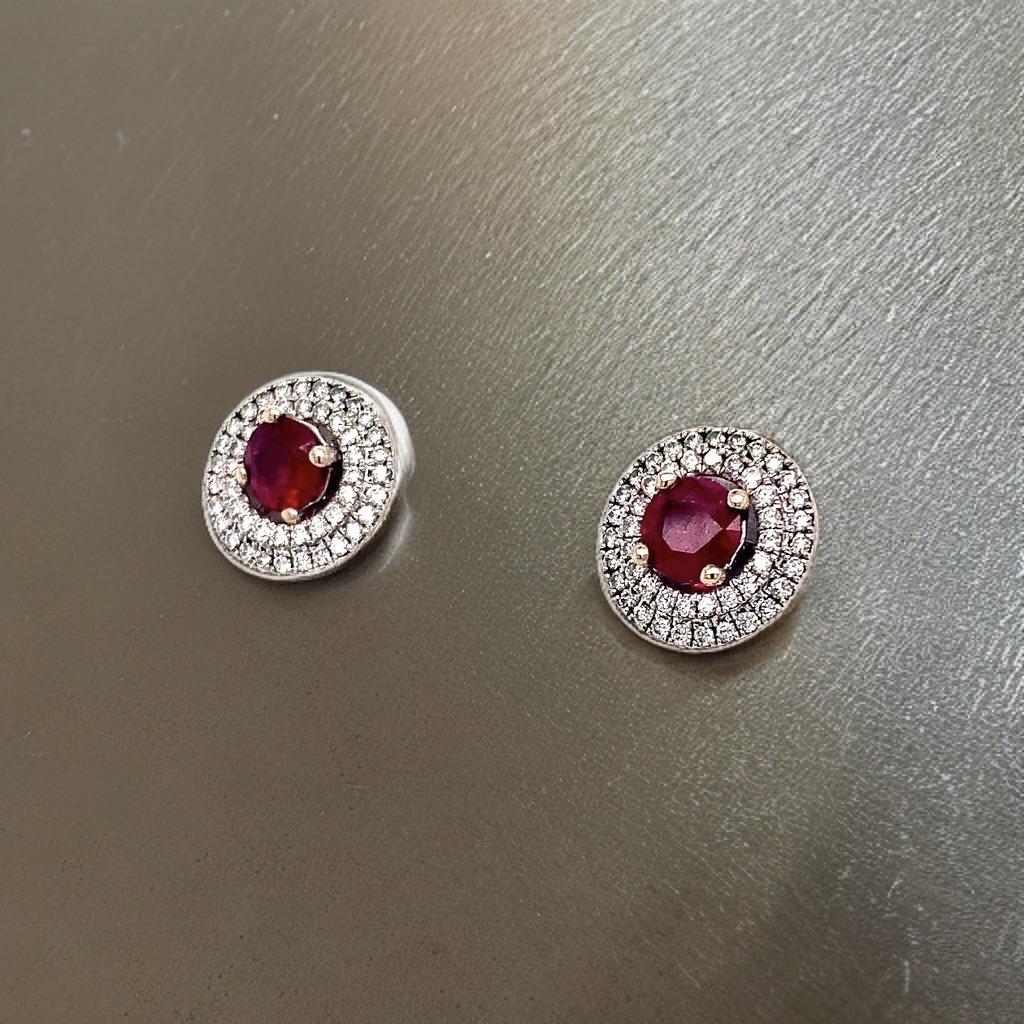 Diamond Ruby Earrings 18 Karat White Gold 1.36 TCW Certified 8