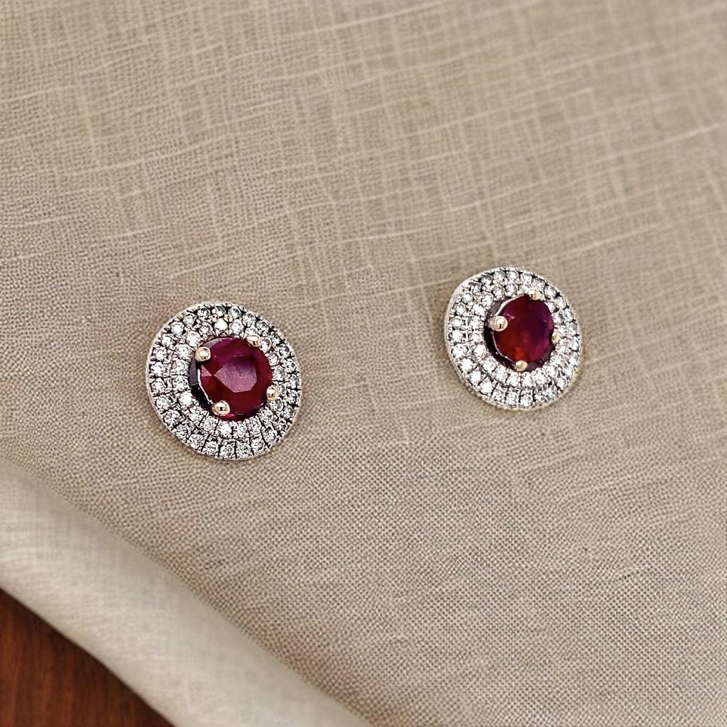 Diamond Ruby Earrings 18 Karat White Gold 1.36 TCW Certified 12