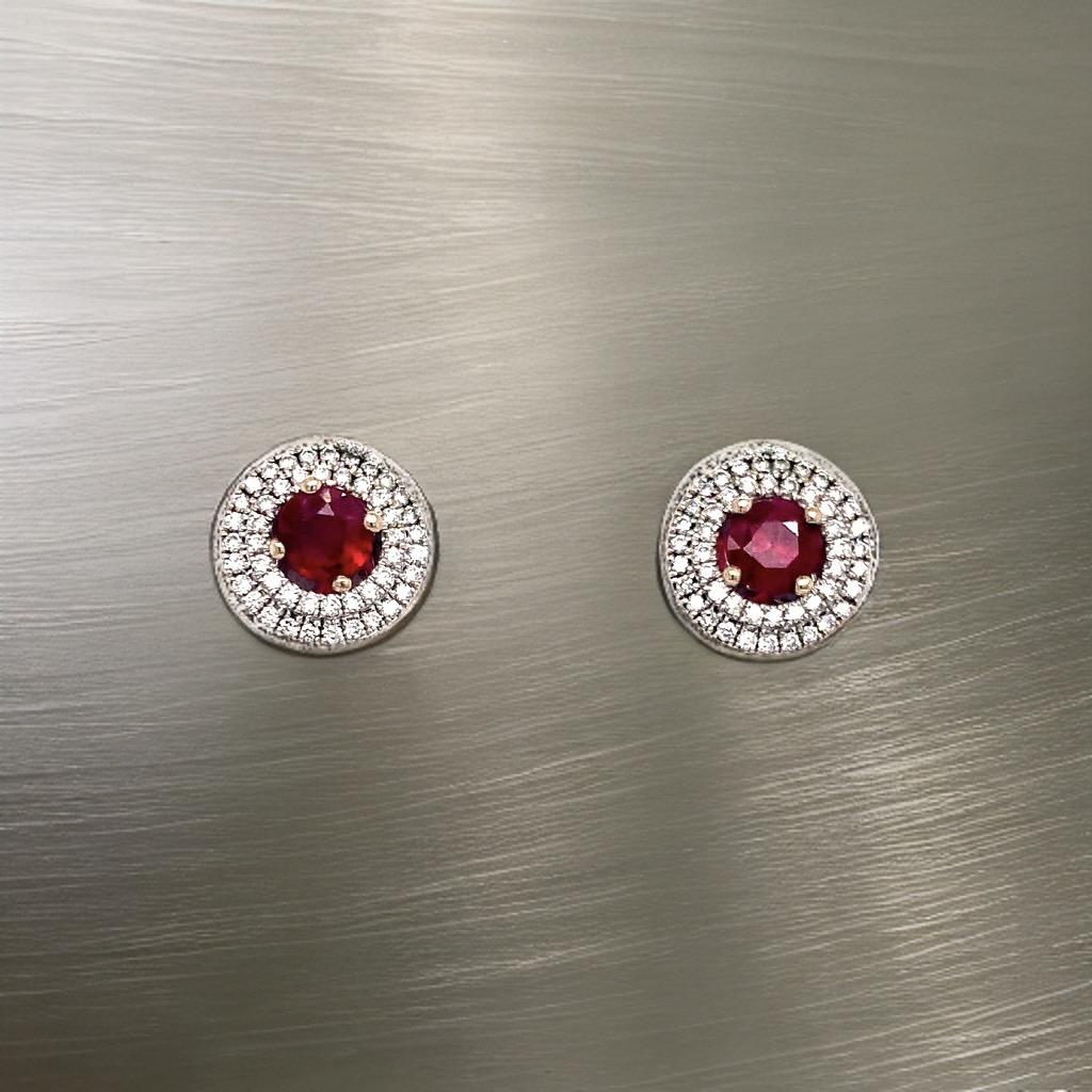 Round Cut Diamond Ruby Earrings 18 Karat White Gold 1.36 TCW Certified