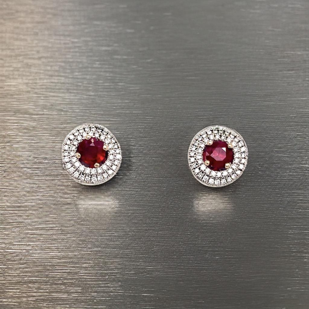 Women's Diamond Ruby Earrings 18 Karat White Gold 1.36 TCW Certified