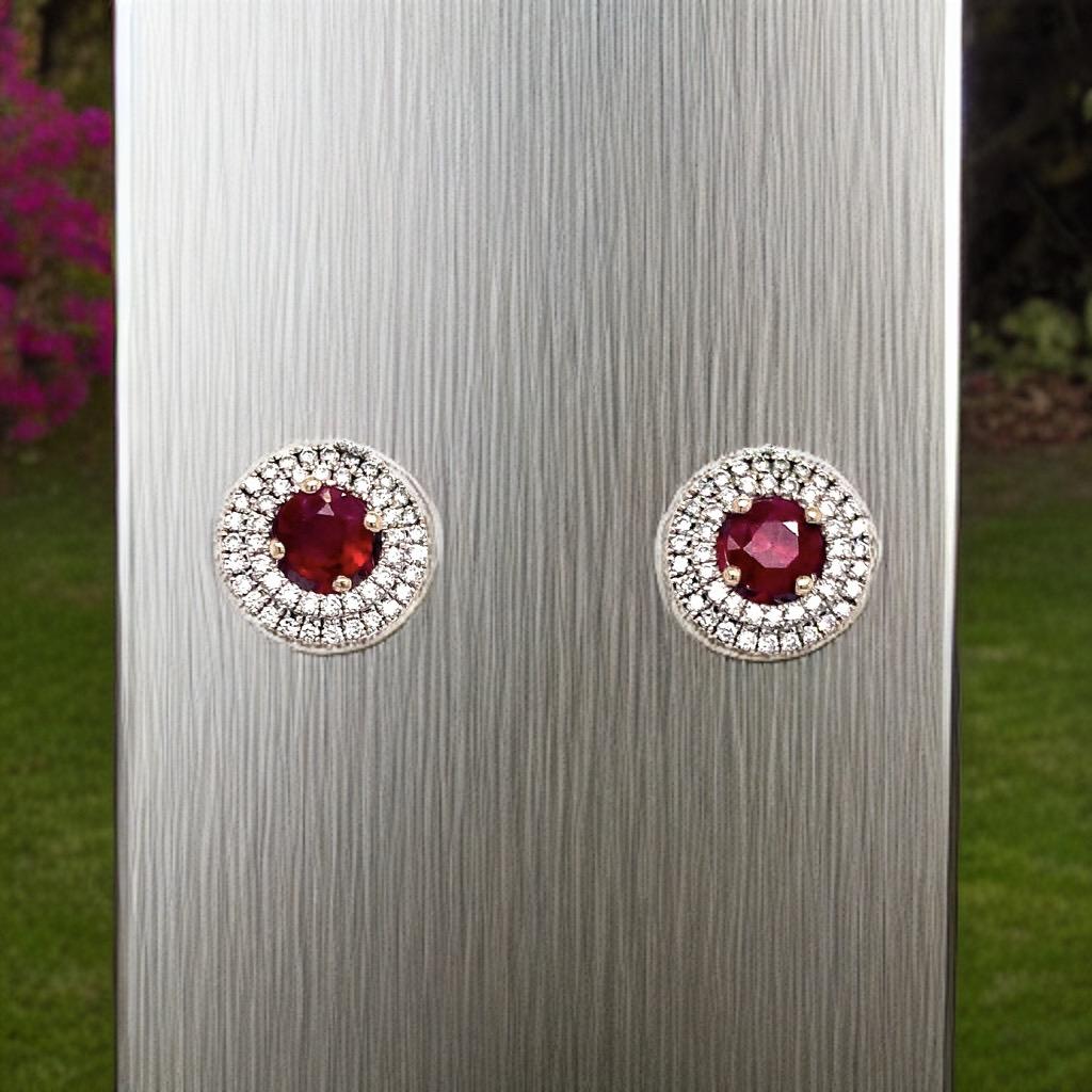Diamond Ruby Earrings 18 Karat White Gold 1.36 TCW Certified 2