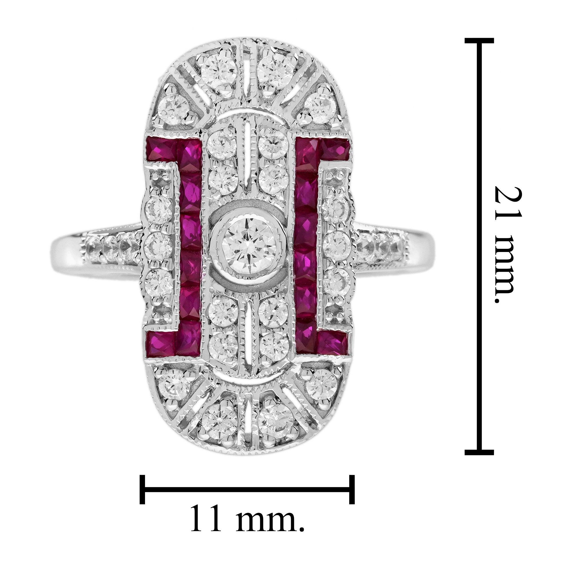 Diamond Ruby Edwardian Style Openwork Cocktail Ring in 18K White Gold For Sale 2