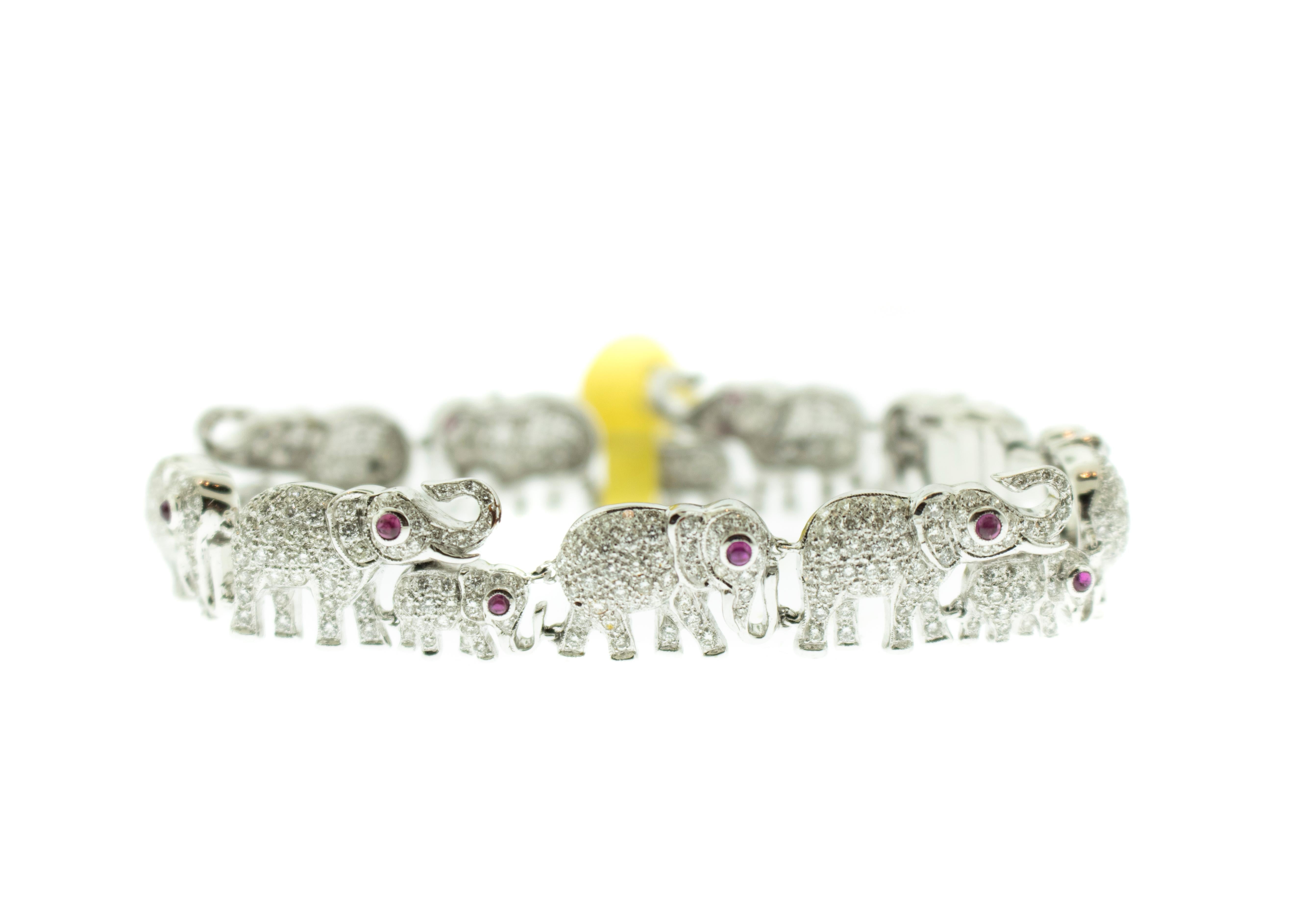 Diamant-Rubin-Rubin-Elefanten-Armband-Halskette aus 18 Karat Weißgold  für Damen oder Herren