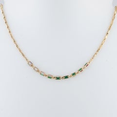 Diamond Ruby Emerald 14kt Gold Delicate Link Choker Necklace Art Deco