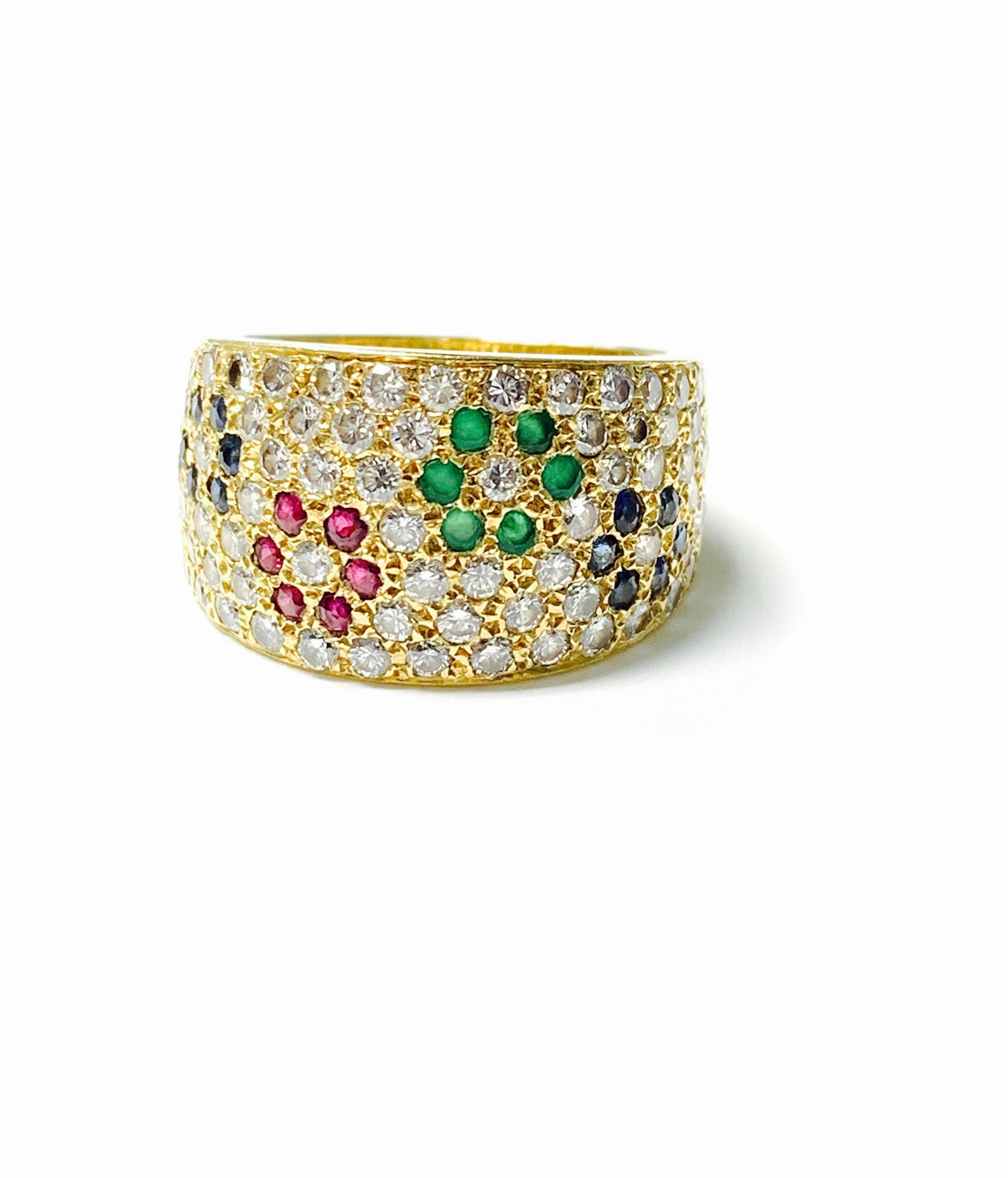 Diamond, Ruby, Emerald and Blue Sapphire Ring in 18 K Gold 3