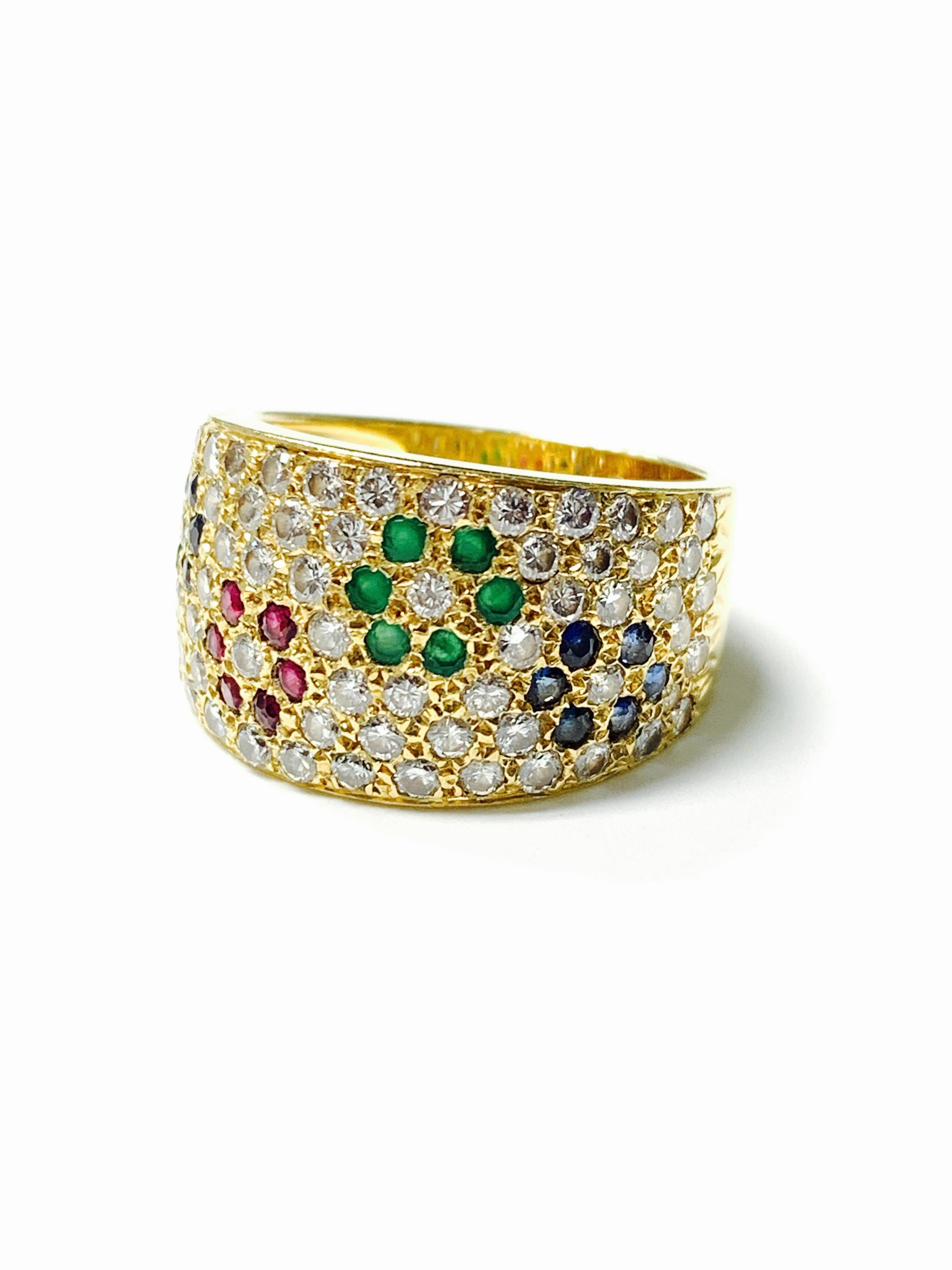 Diamond, Ruby, Emerald and Blue Sapphire Ring in 18 K Gold 2