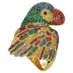 Diamond, Ruby, Emerald and Sapphire "Parrot" Ring set in Yellow Gold