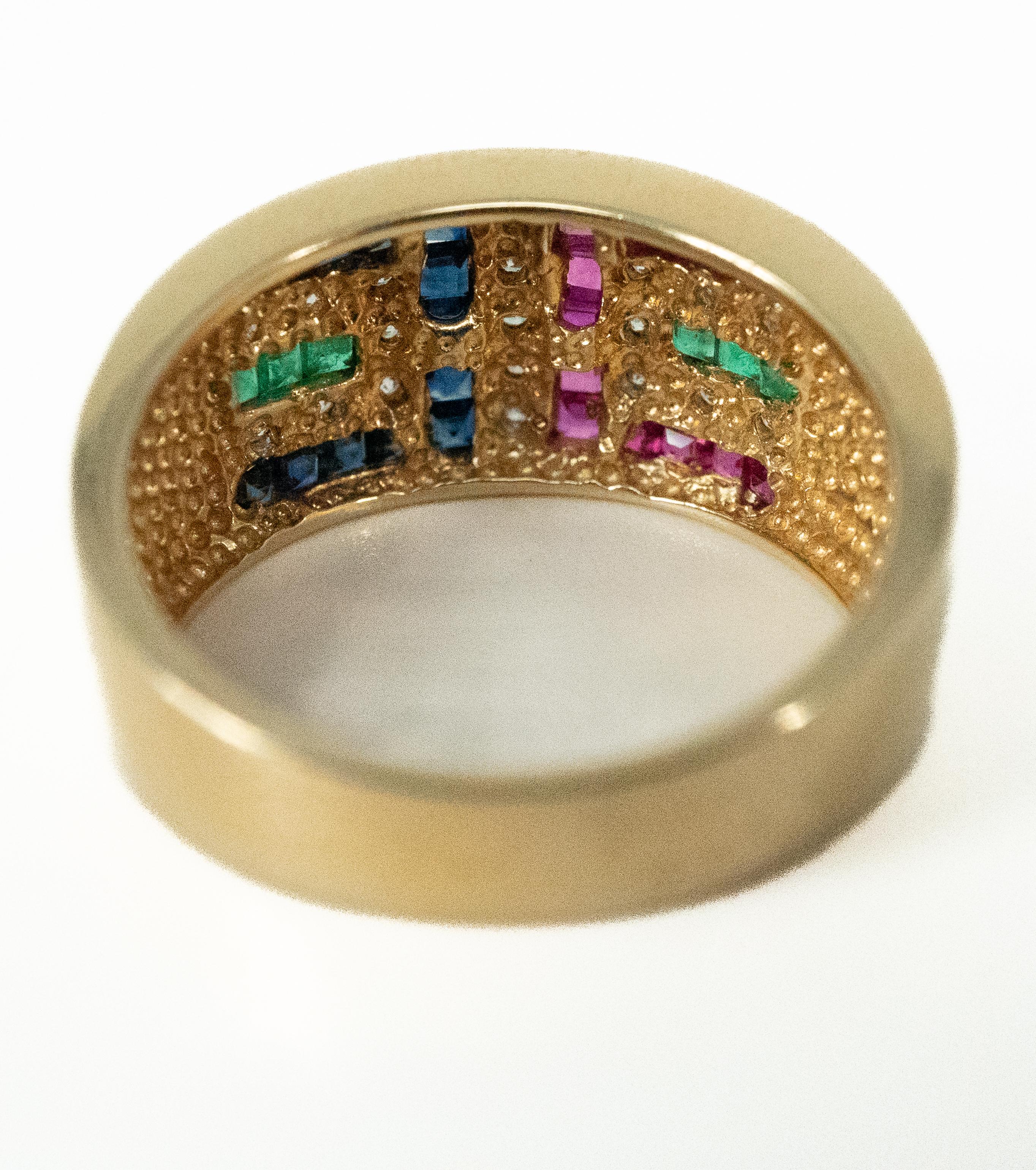 Diamond, Ruby, Emerald, Blue Sapphire Ring In Good Condition For Sale In Dallas, TX