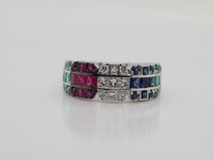 Diamond, Ruby, Emerald, Blue Sapphire Ring in 18 Karat Gold