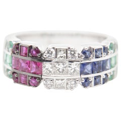 Diamond, Ruby, Emerald, Blue Sapphire Ring in 18 Karat Gold