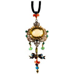 Collar de Oro Amarillo Diamante Rubí Esmeralda Citrino Peridoto Turquesa Perla Esmalte