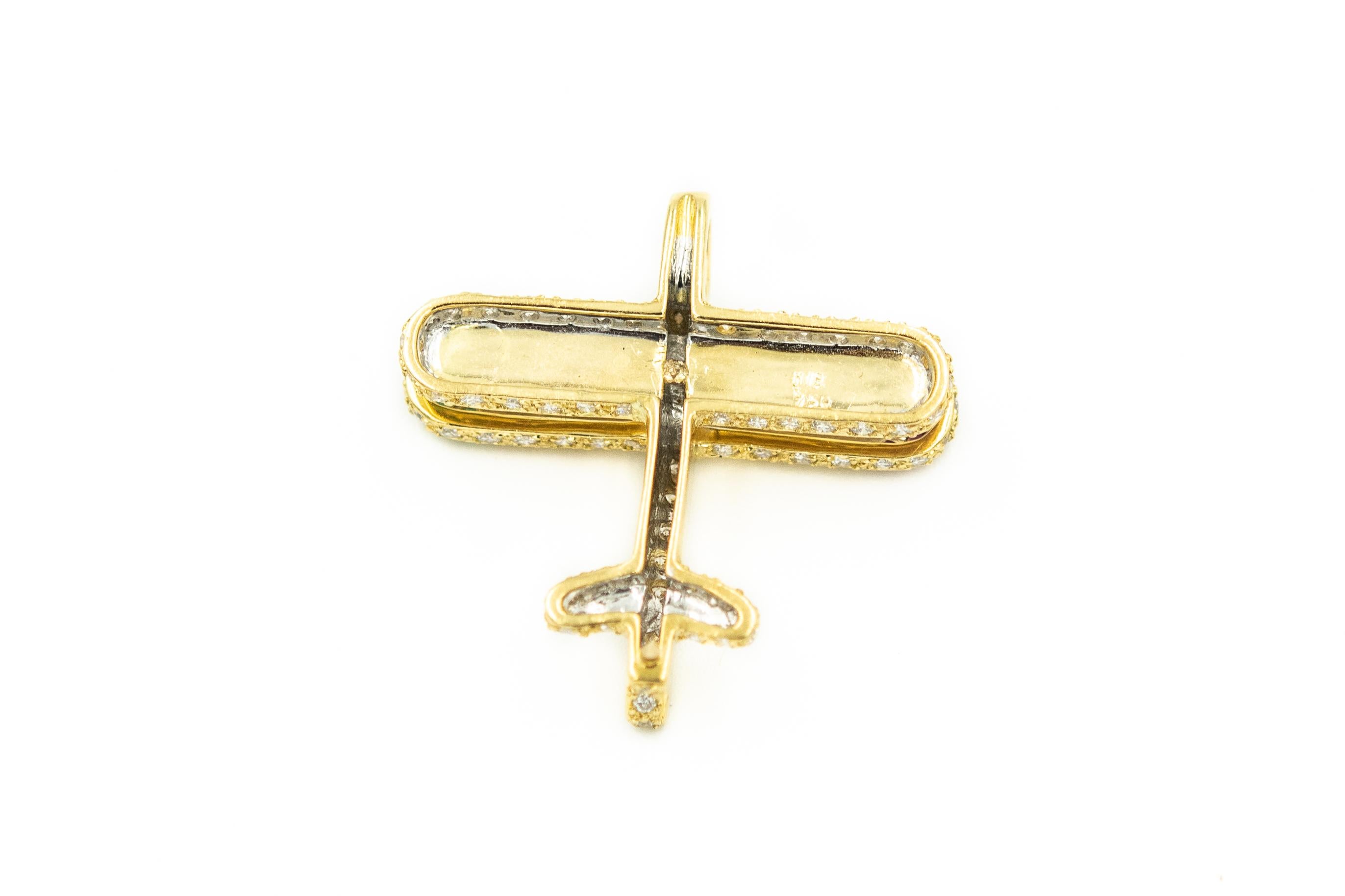 Diamond Ruby Emerald Jeweled Airplane Plane Yellow Gold Necklace Pendant Charm 2