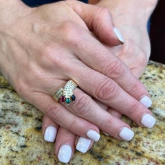 Diamond Ruby Emerald Sapphire 14 Karat Yellow Gold Vintage Estate Ring
