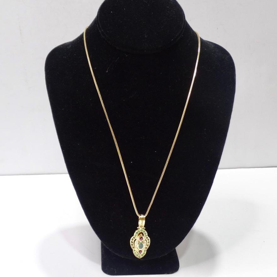 Diamant-Rubin-Smaragd-Saphir-Halskette aus 18 Karat Gold mit Anhänger im Zustand „Hervorragend“ im Angebot in Scottsdale, AZ