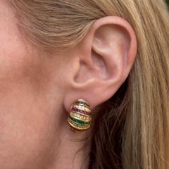 Diamond, Ruby, Emerald & Sapphire 18KYG Vintage Shrimp Earrings