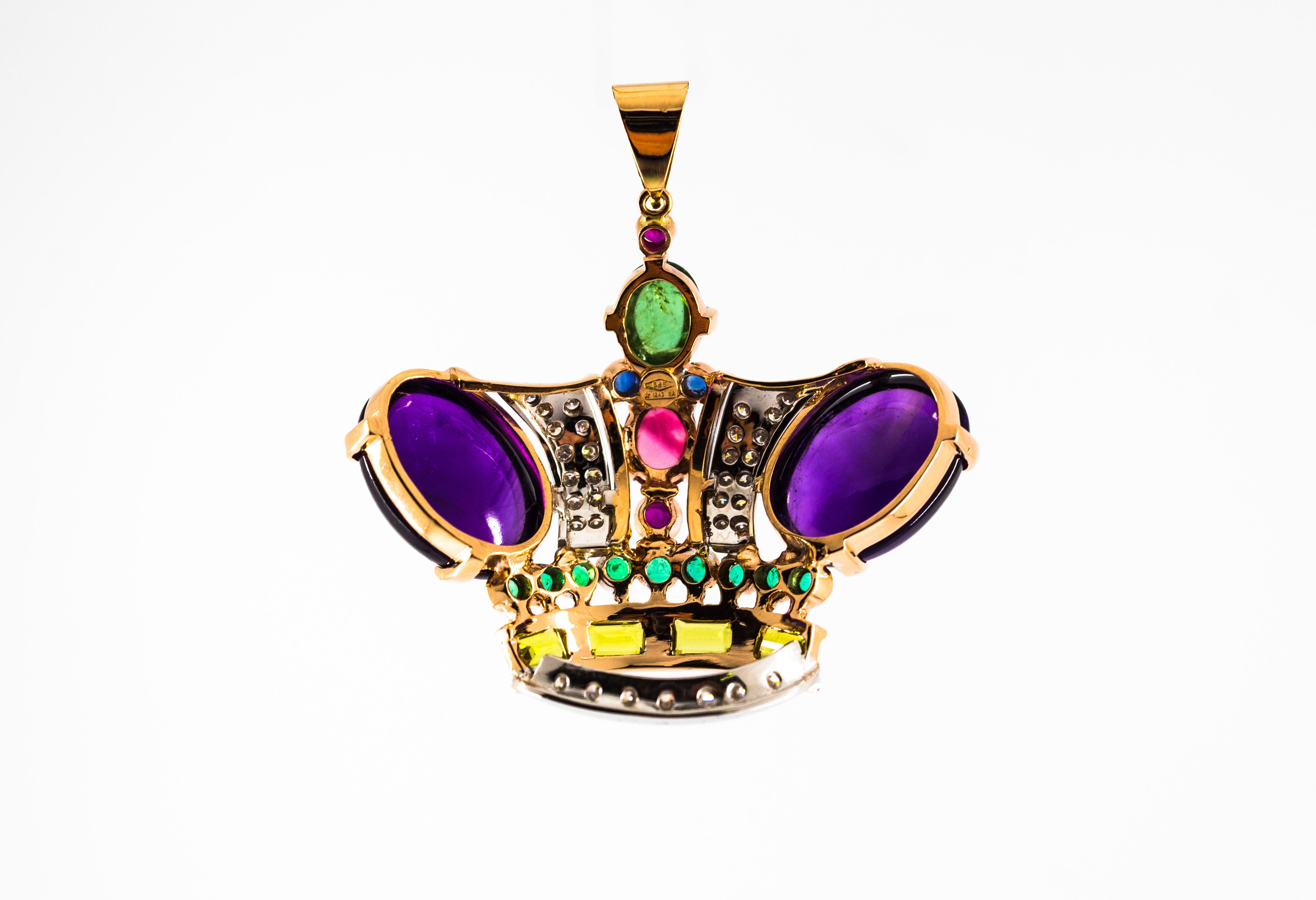 Diamond Ruby Emerald Sapphire Amethyst Tourmaline Yellow Gold Pendant Necklace 1