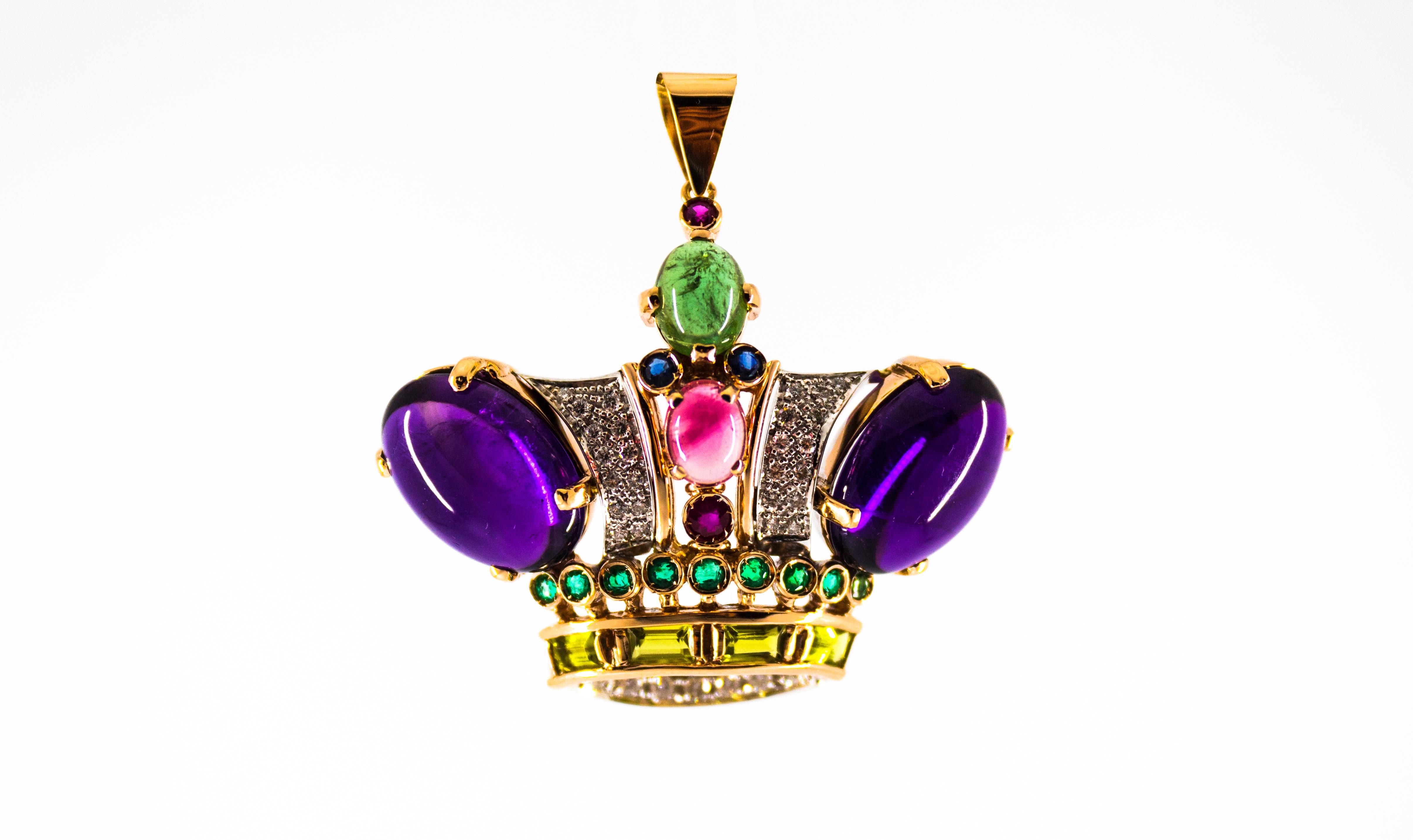 Diamond Ruby Emerald Sapphire Amethyst Tourmaline Yellow Gold Pendant Necklace 2