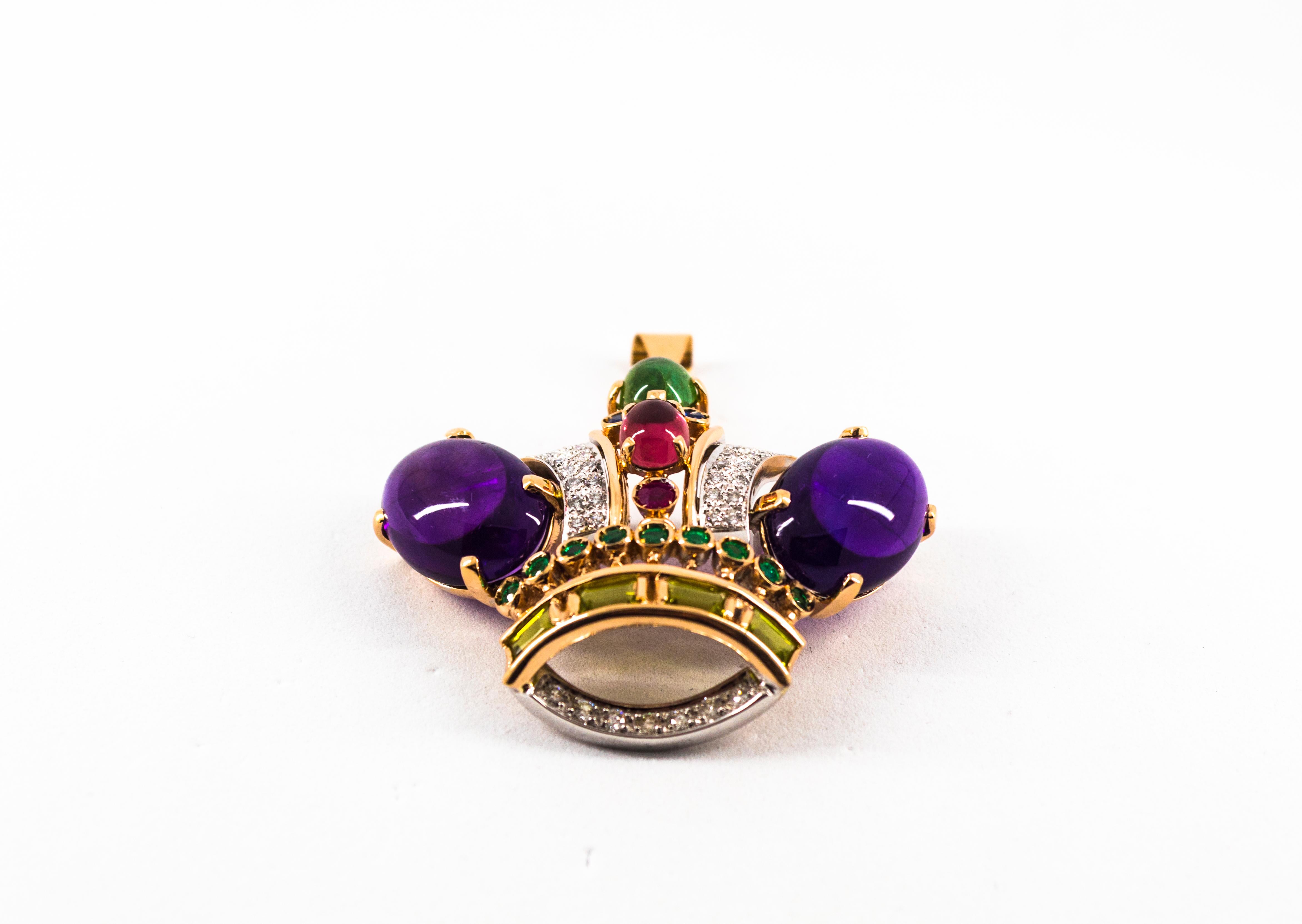 Diamond Ruby Emerald Sapphire Amethyst Tourmaline Yellow Gold Pendant Necklace 3