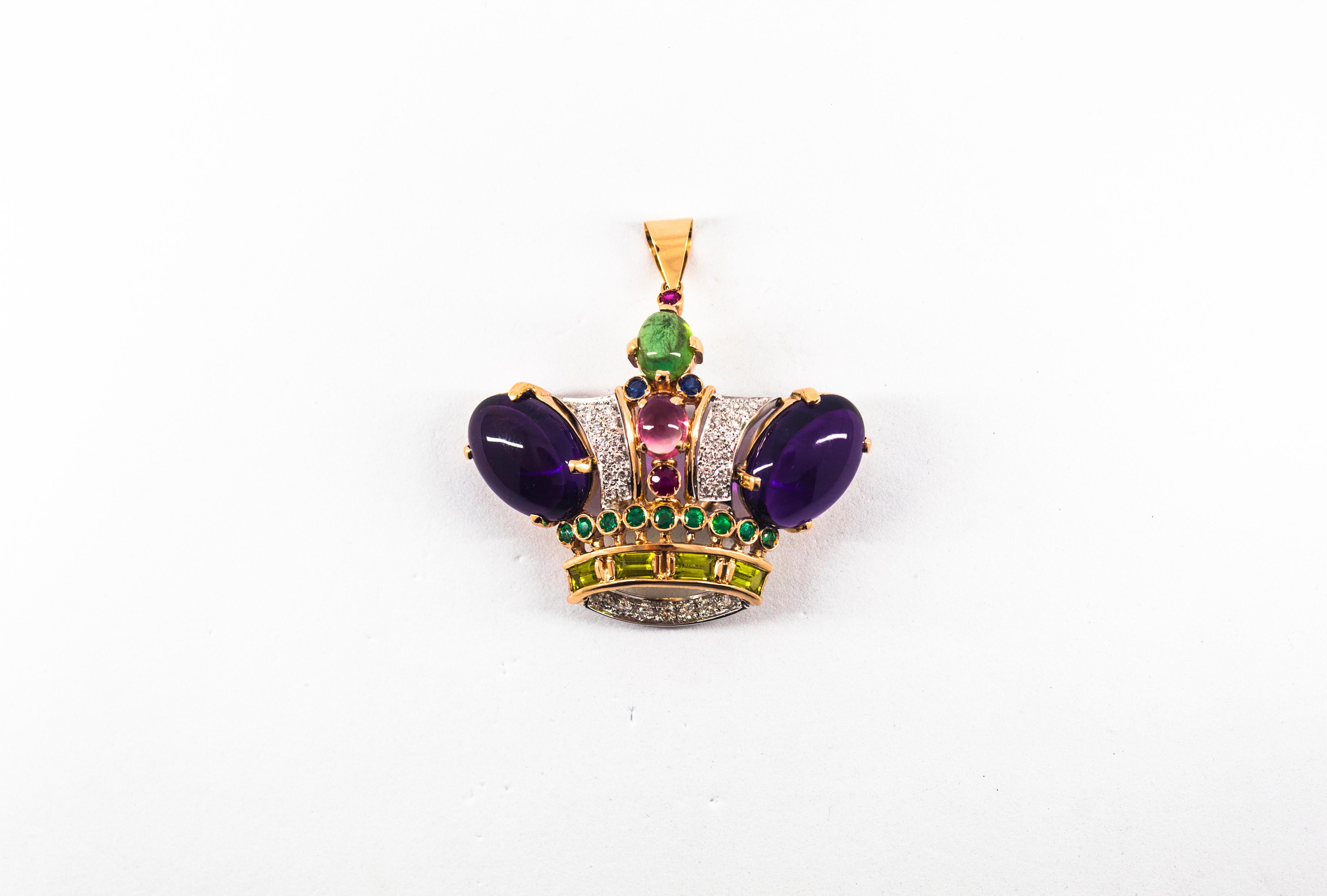Diamond Ruby Emerald Sapphire Amethyst Tourmaline Yellow Gold Pendant Necklace 4