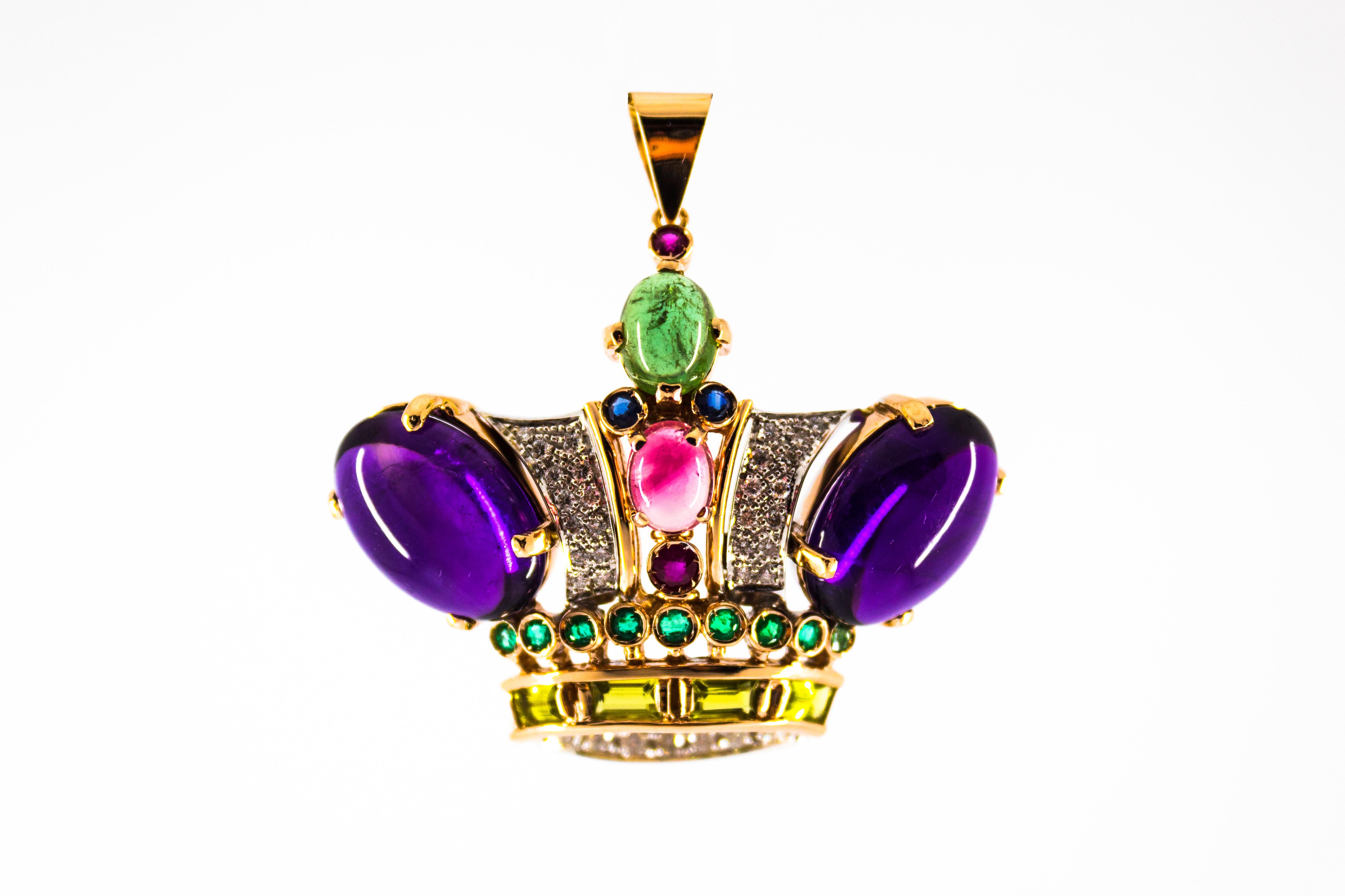 Diamond Ruby Emerald Sapphire Amethyst Tourmaline Yellow Gold Pendant Necklace 6