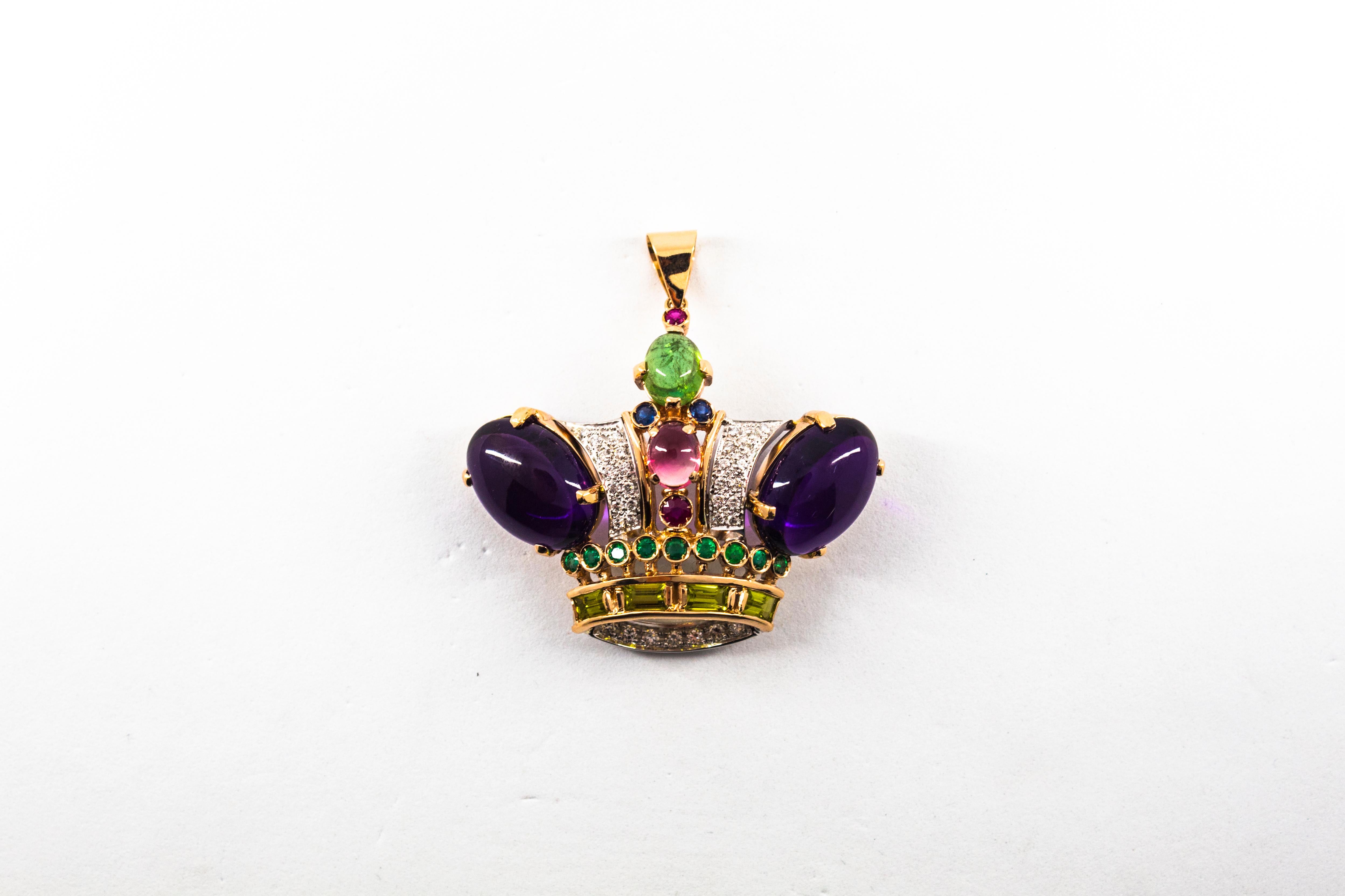Diamond Ruby Emerald Sapphire Amethyst Tourmaline Yellow Gold Pendant Necklace 6