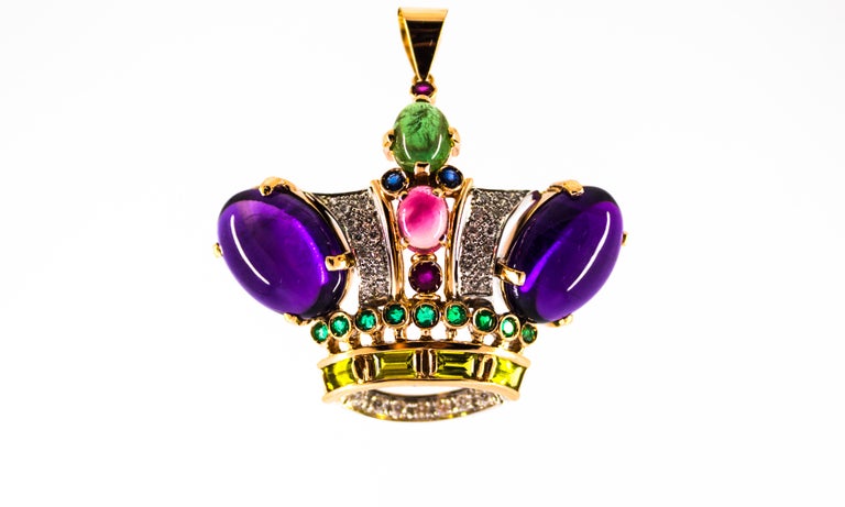 Diamond Ruby Emerald Sapphire Amethyst Tourmaline Yellow Gold Pendant Necklace 1