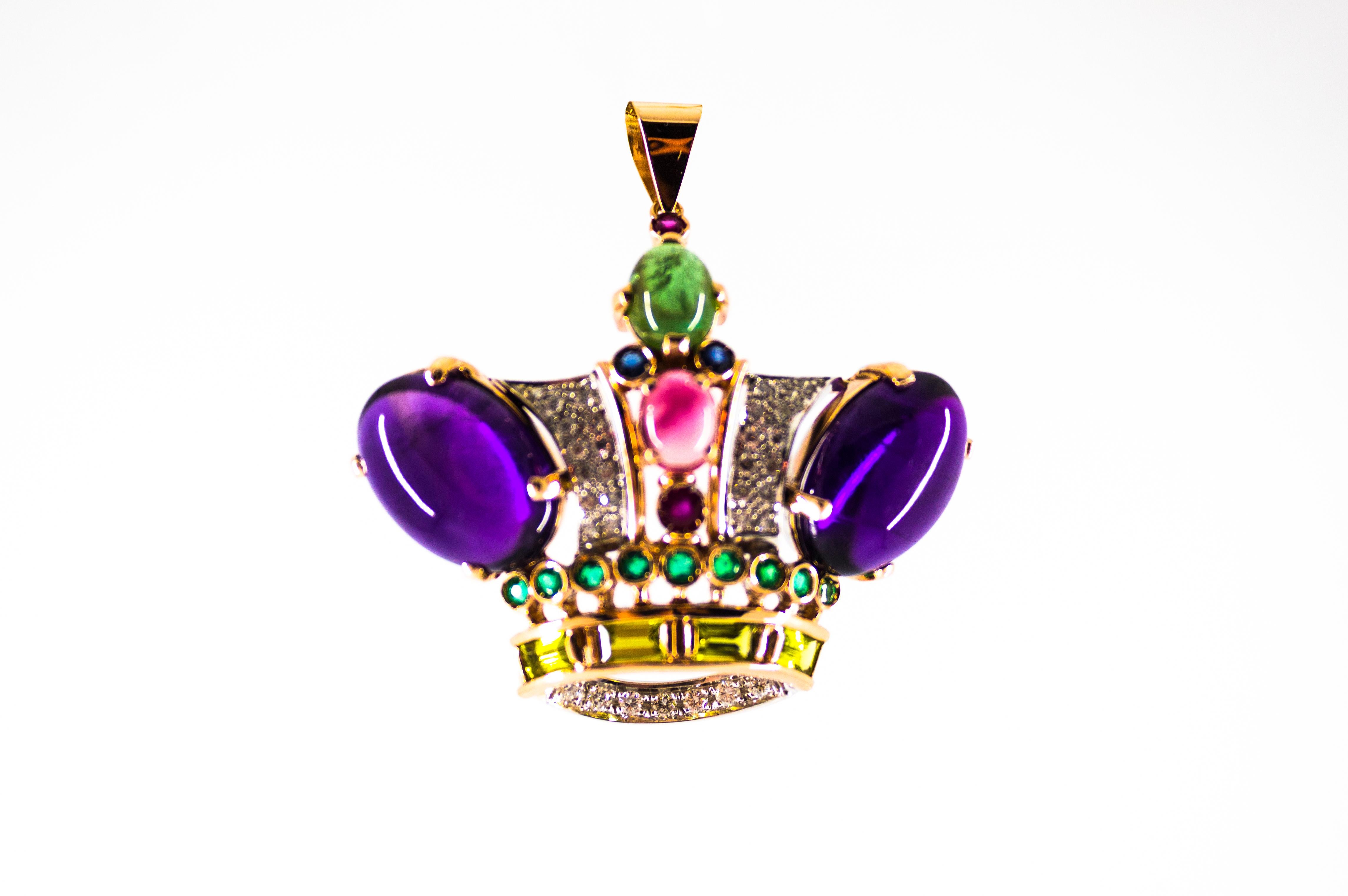 Women's or Men's Diamond Ruby Emerald Sapphire Amethyst Tourmaline Yellow Gold Pendant Necklace