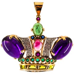 Diamond Ruby Emerald Sapphire Amethyst Tourmaline Yellow Gold Pendant Necklace