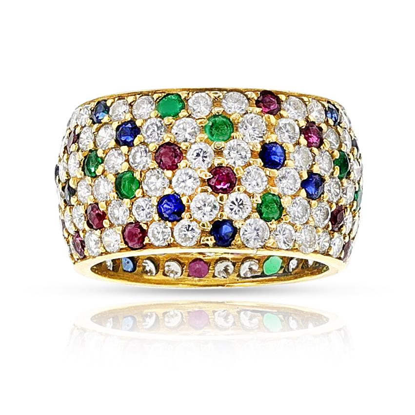 Taille ronde Bracelet en diamant, rubis, émeraude et saphir, 18 carats en vente