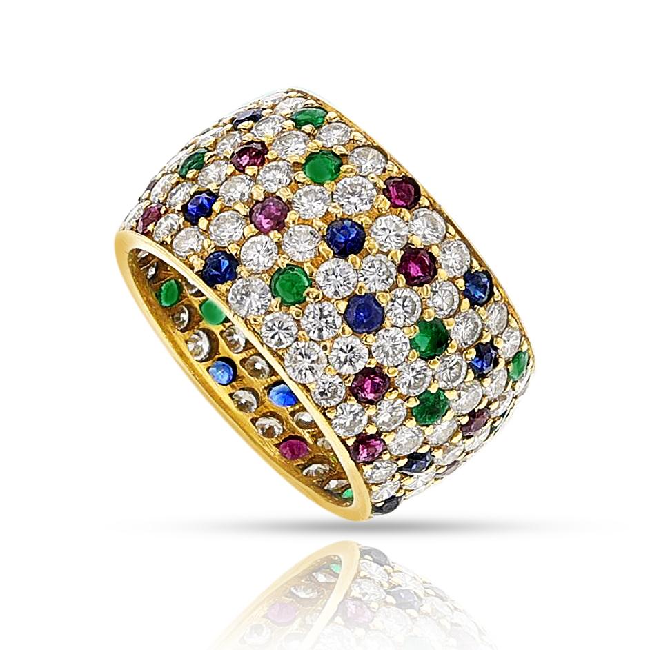 Bracelet en diamant, rubis, émeraude et saphir, 18 carats Excellent état - En vente à New York, NY