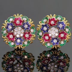 Diamond Ruby Emerald Sapphire Yellow Gold Earrings