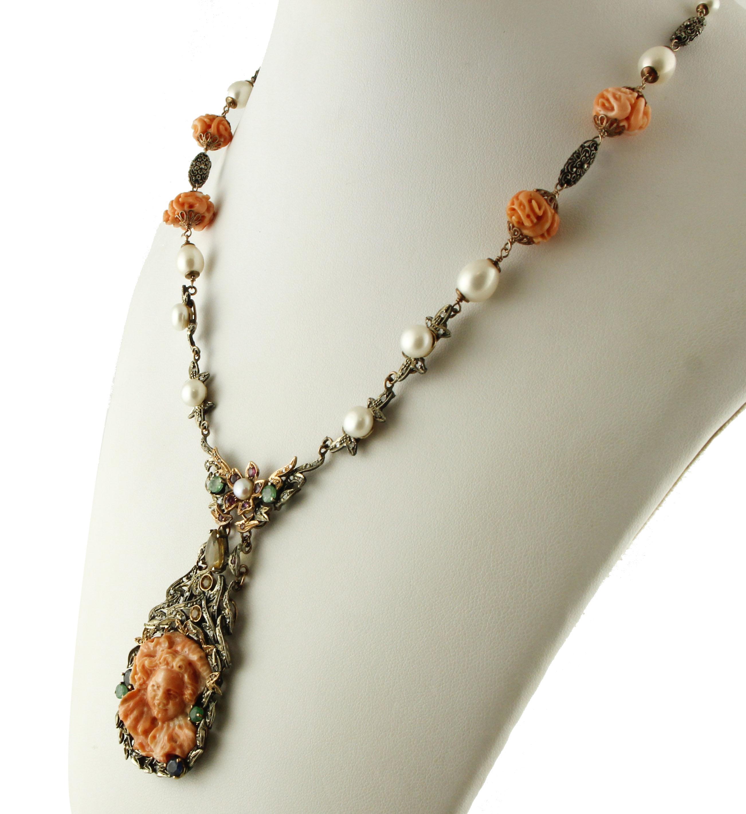 coral pearl gold necklace