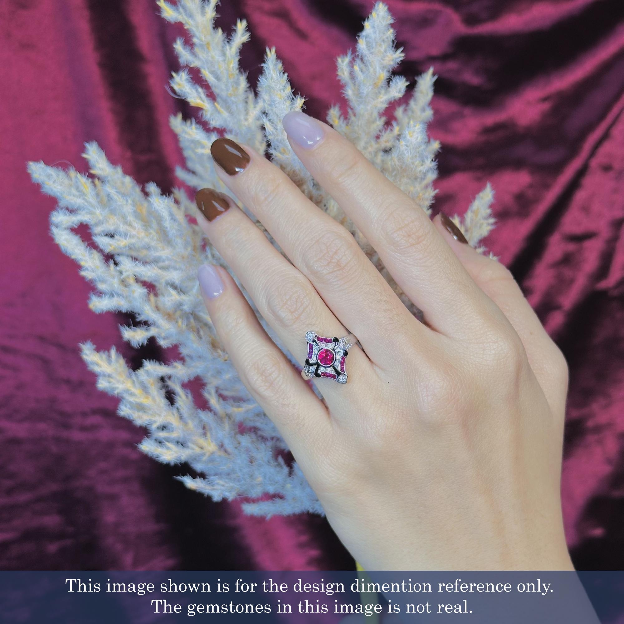 Anello in oro bianco con diamanti e rubini smaltati in stile Art Déco in vendita 6