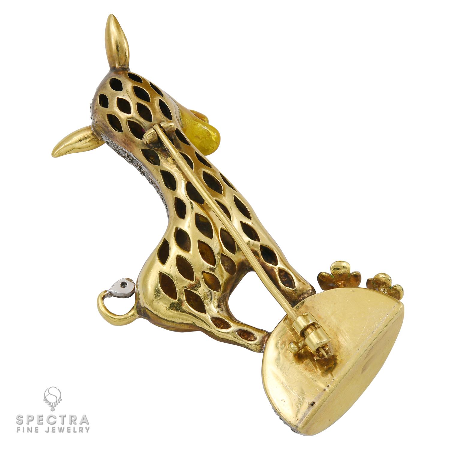 How could anyone resist such an expression from this horse-adjacent hoofed creature? Our four-legged friend has a disarmingly exuberant air as he stopped to pose for this Contemporary Enamel Diamond Figural Donkey Brooch in his likeness, made in the